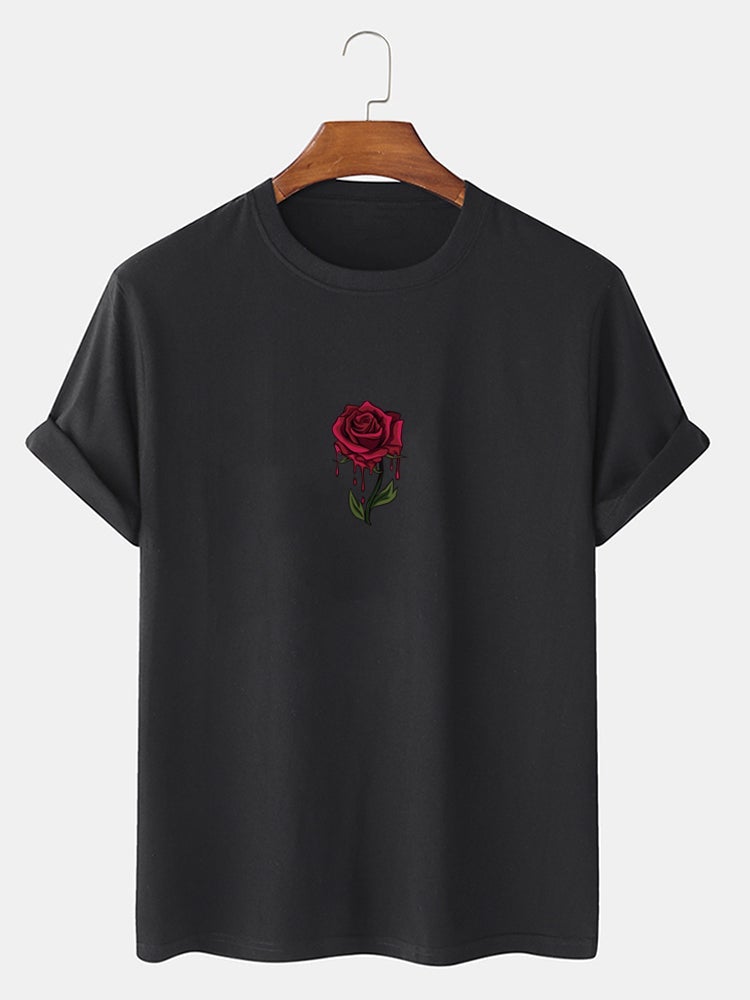 Men's 100% Cotton Rose Graphics T-Shirt | Casual Short Sleeve Style