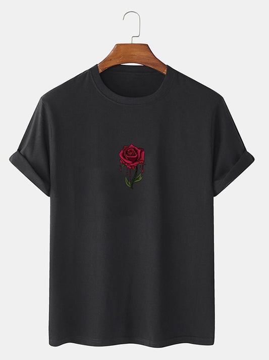 Men's 100% Cotton Rose Graphics T-Shirt | Casual Short Sleeve Style