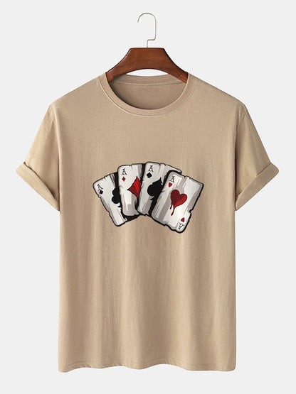 Men's 100% Cotton Poker Playing Card Graphics T-Shirt | Casual Short Sleeve Style