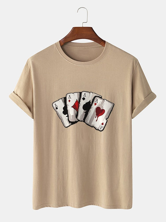 Men's 100% Cotton Poker Playing Card Graphics T-Shirt | Casual Short Sleeve Style