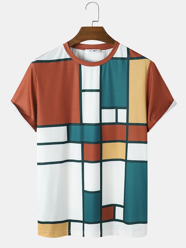 Men's Color Block Design T-Shirt | Crew Neck Short Sleeve Style