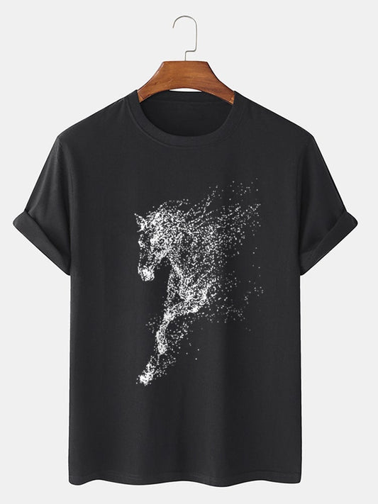 Men's 100% Cotton Dot Horse Graphic T-Shirt | Casual Short Sleeve Design