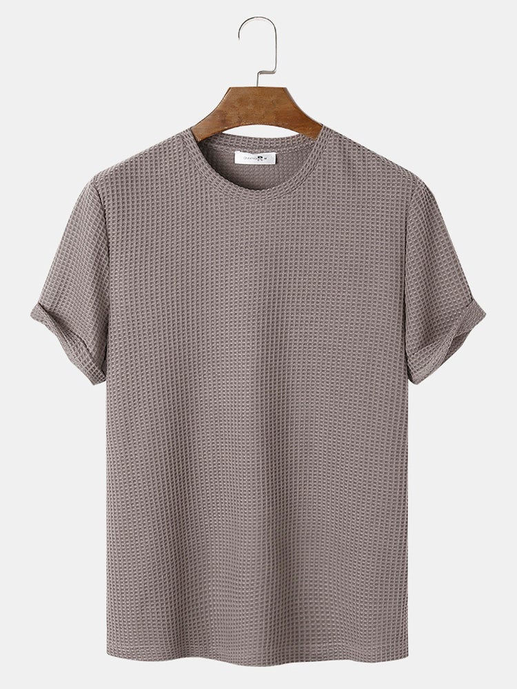 Men's Plain Texture Knitted Waffle T-Shirt | Short Sleeve Style