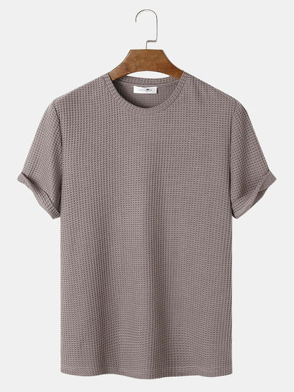 Men's Plain Texture Knitted Waffle T-Shirt | Short Sleeve Style