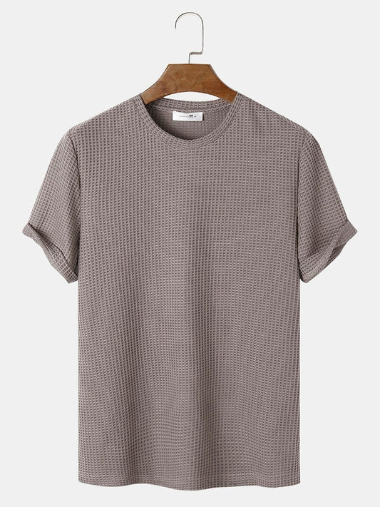 Men's Plain Texture Knitted Waffle T-Shirt | Short Sleeve Style