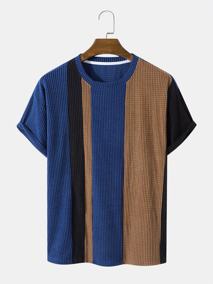 Men's Contrasting Colors Plaid Patchwork T-Shirt | Polar Fleece Texture Short Sleeve