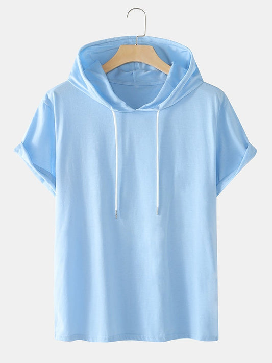 Men's Solid Color Basics T-Shirt | Short Sleeve Drawstring Hooded Style