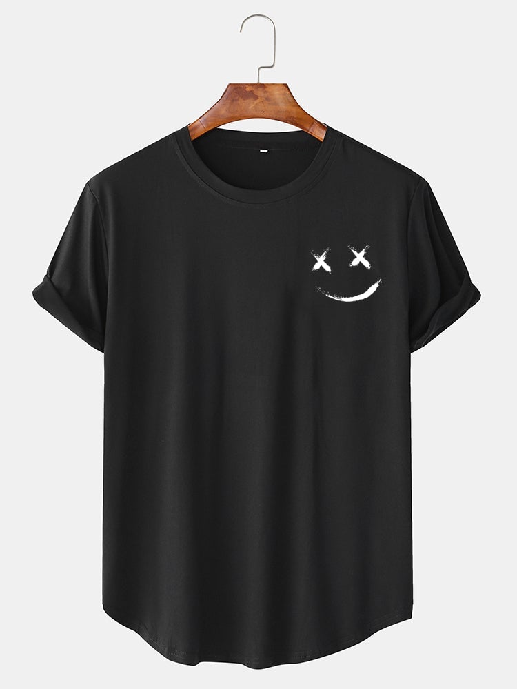 Men's Graffiti Smile Print T-Shirt | Casual Short Sleeve with Curved Hem