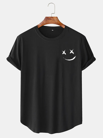 Men's Graffiti Smile Print T-Shirt | Casual Short Sleeve with Curved Hem