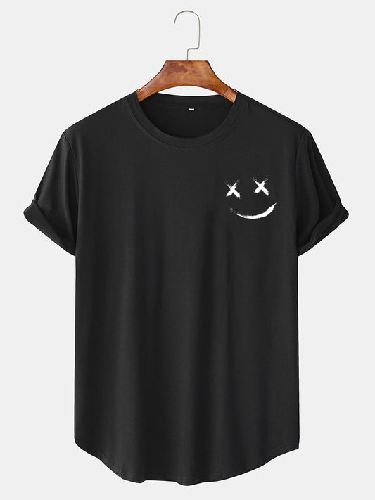 Men's Graffiti Smile Print T-Shirt | Casual Short Sleeve with Curved Hem