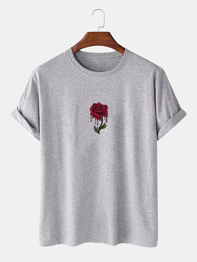 Men's 100% Cotton Rose Graphics T-Shirt | Casual Short Sleeve Style