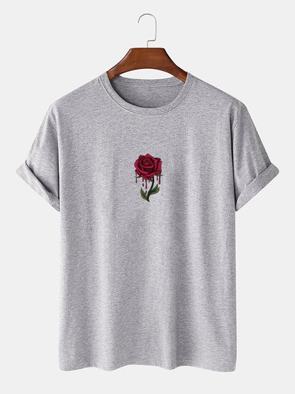 Men's 100% Cotton Rose Graphics T-Shirt | Casual Short Sleeve Style