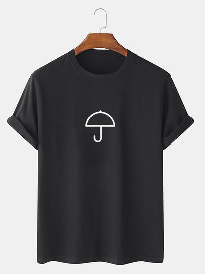 Men's 100% Cotton Umbrella Print T-Shirt | Crew Neck Casual Short Sleeve