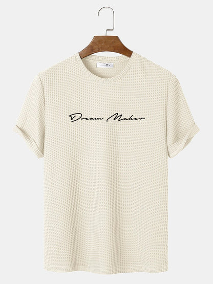 Men's Knit Textured Script Embroidery T-Shirt | Casual Short Sleeve Style