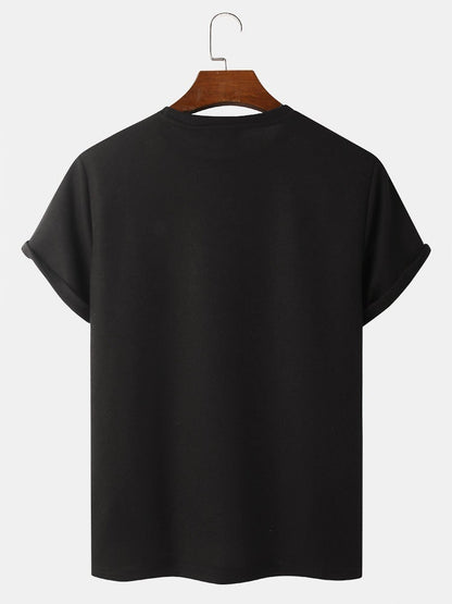 Men's Letter Pattern Knitted Patchwork T-Shirt | Crew Neck Short Sleeve