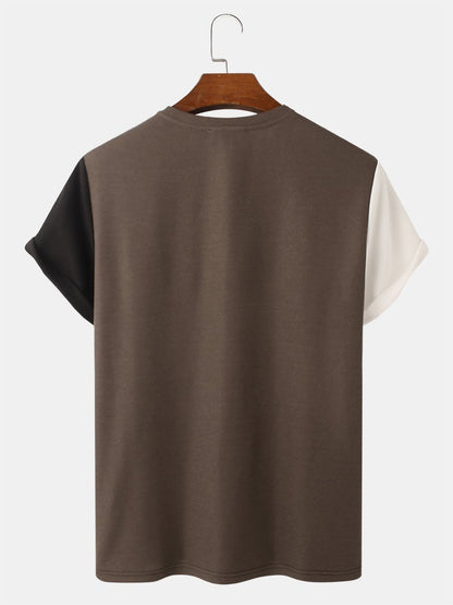 Men's Tricolor Knitted Texture T-Shirt | Embroidery Short Sleeve Style