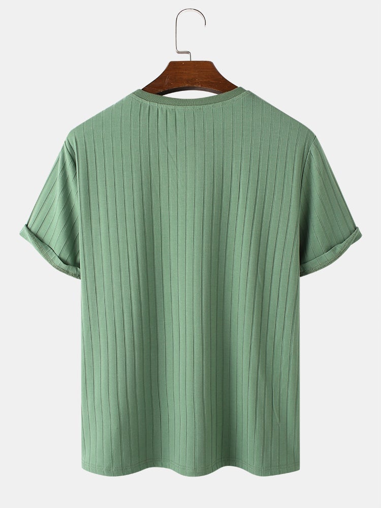 Men's Rib Green Basics T-Shirt | Crew Neck Short Sleeve Style