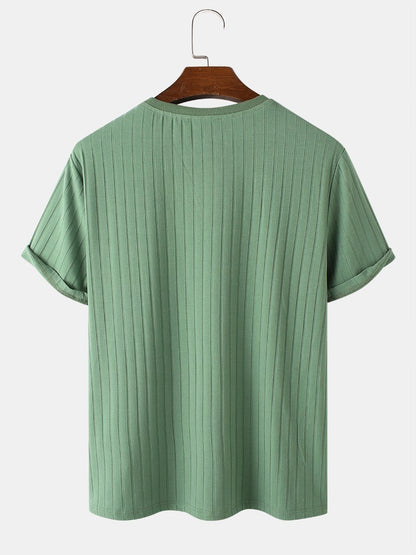 Men's Rib Green Basics T-Shirt | Crew Neck Short Sleeve Style