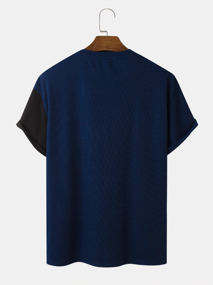 Men's Knitted Contrasting Color T-Shirt | Short Sleeve Stitching Style