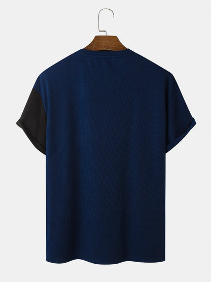 Men's Knitted Contrasting Color T-Shirt | Short Sleeve Stitching Style