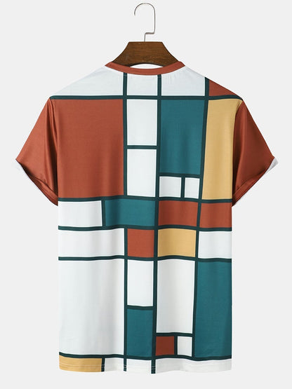Men's Color Block Design T-Shirt | Crew Neck Short Sleeve Style