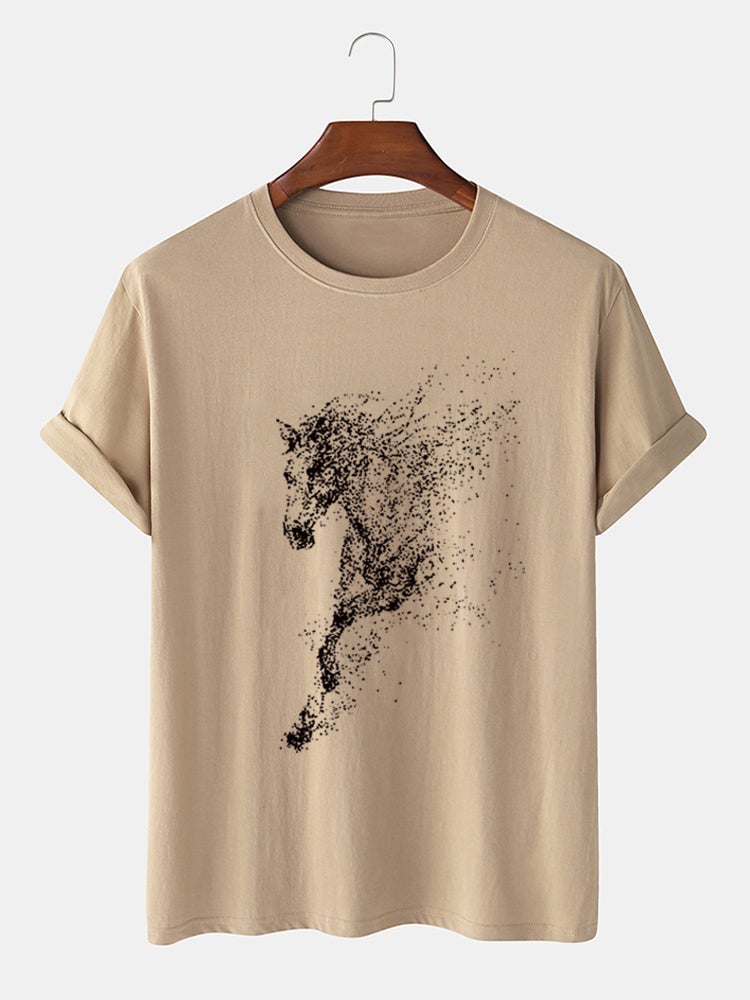 Men's 100% Cotton Dot Horse Graphic T-Shirt | Casual Short Sleeve Design