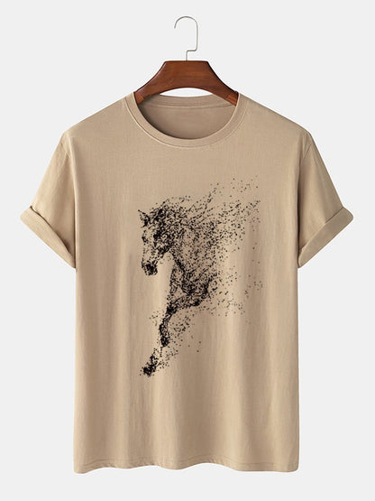 Men's 100% Cotton Dot Horse Graphic T-Shirt | Casual Short Sleeve Design