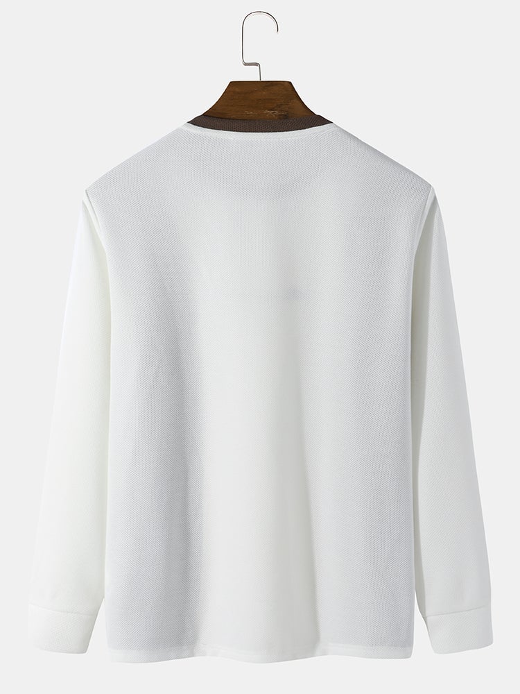 Men's Two-Tone Knitted T-Shirt | Character Embroidery Long Sleeve Style