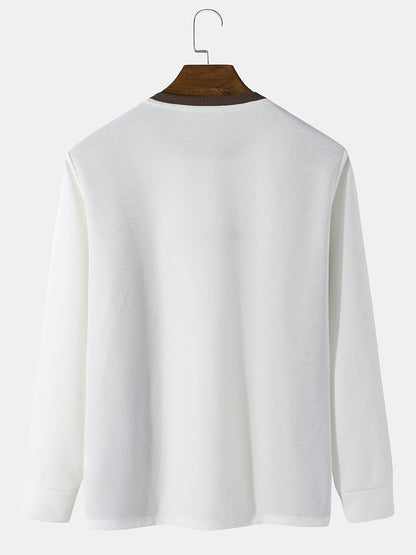 Men's Two-Tone Knitted T-Shirt | Character Embroidery Long Sleeve Style
