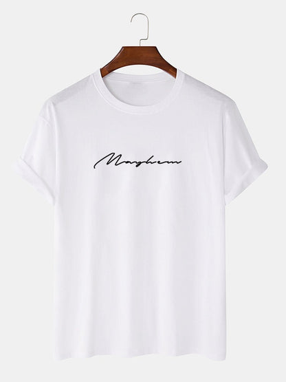Men's 100% Cotton Letter Script Print T-Shirt | Casual Short Sleeve Style