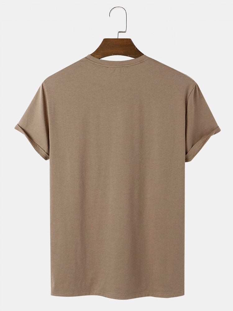 Men's Script Print Panel Patchwork T-Shirt | Crew Neck Casual Short Sleeve