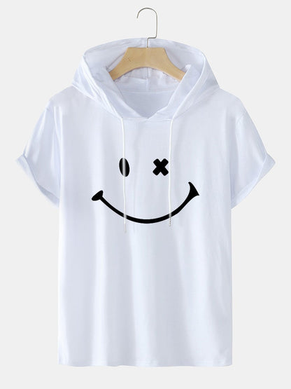 Men's Smile Pattern T-Shirt | Short Sleeve Preppy Hooded Style