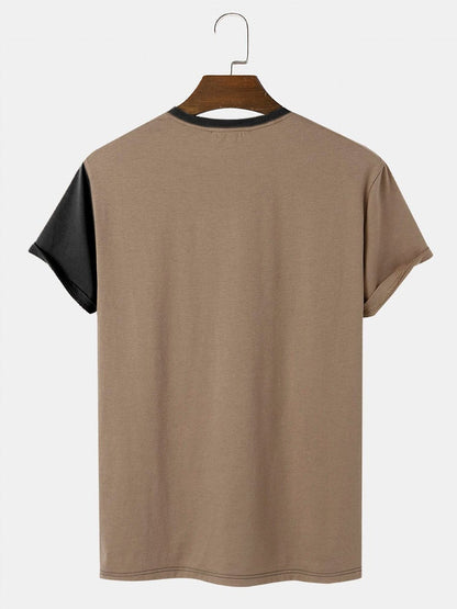 Men's Letter Embroidered Colorblock T-Shirt | Street Style Short Sleeve Patchwork