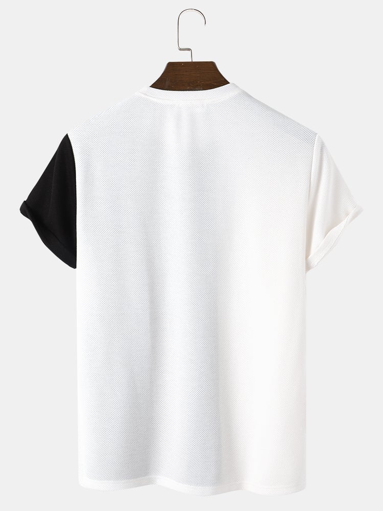 Men's Block Stripe Stitching T-Shirt | Knitted Preppy Short Sleeve Style