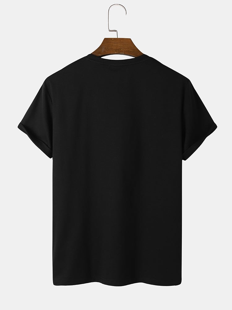 Men's Tricolor Patchwork Pocket T-Shirt | Crew Neck Short Sleeve Style