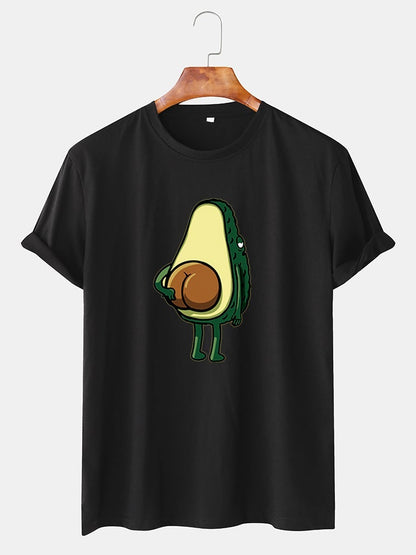 Men's Funny Cartoon Avocado Print T-Shirt | Casual O-Neck Short Sleeve