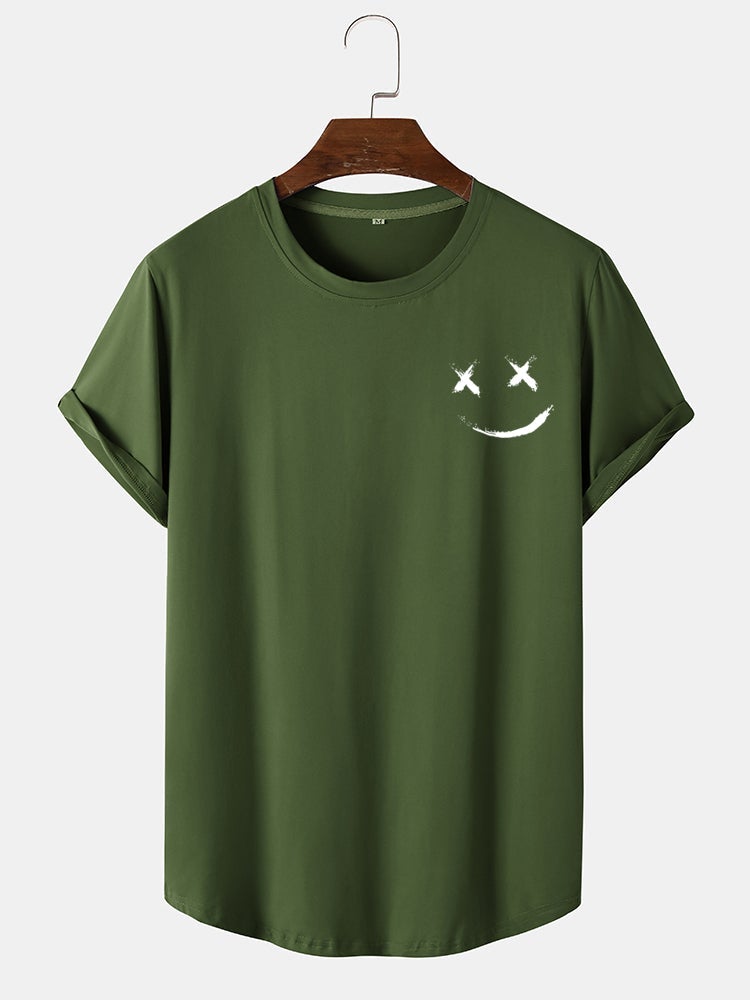 Men's Graffiti Smile Print T-Shirt | Casual Short Sleeve with Curved Hem