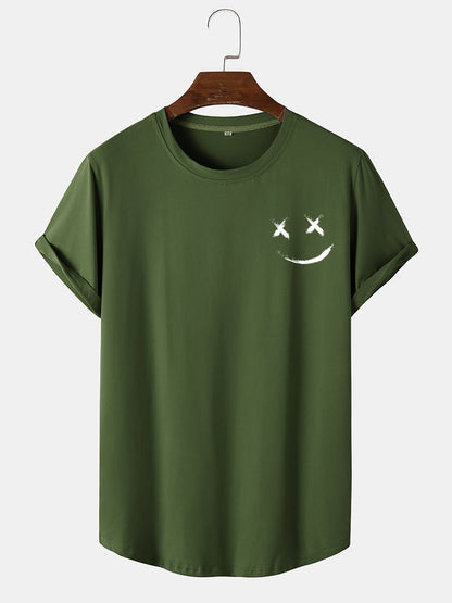 Men's Graffiti Smile Print T-Shirt | Casual Short Sleeve with Curved Hem