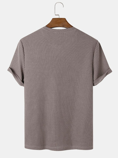 Men's Plain Texture Knitted Waffle T-Shirt | Short Sleeve Style
