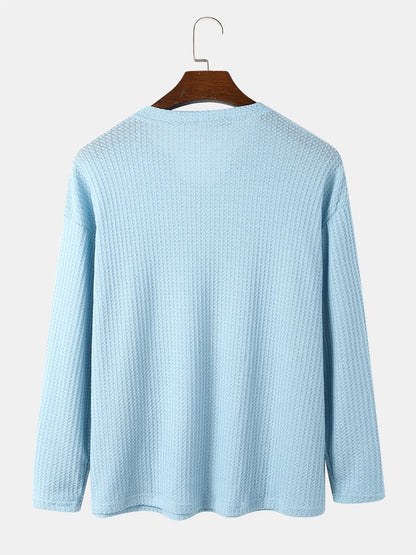 Men's Knit Texture Side Split T-Shirt | Loose Long Sleeve Plain Style