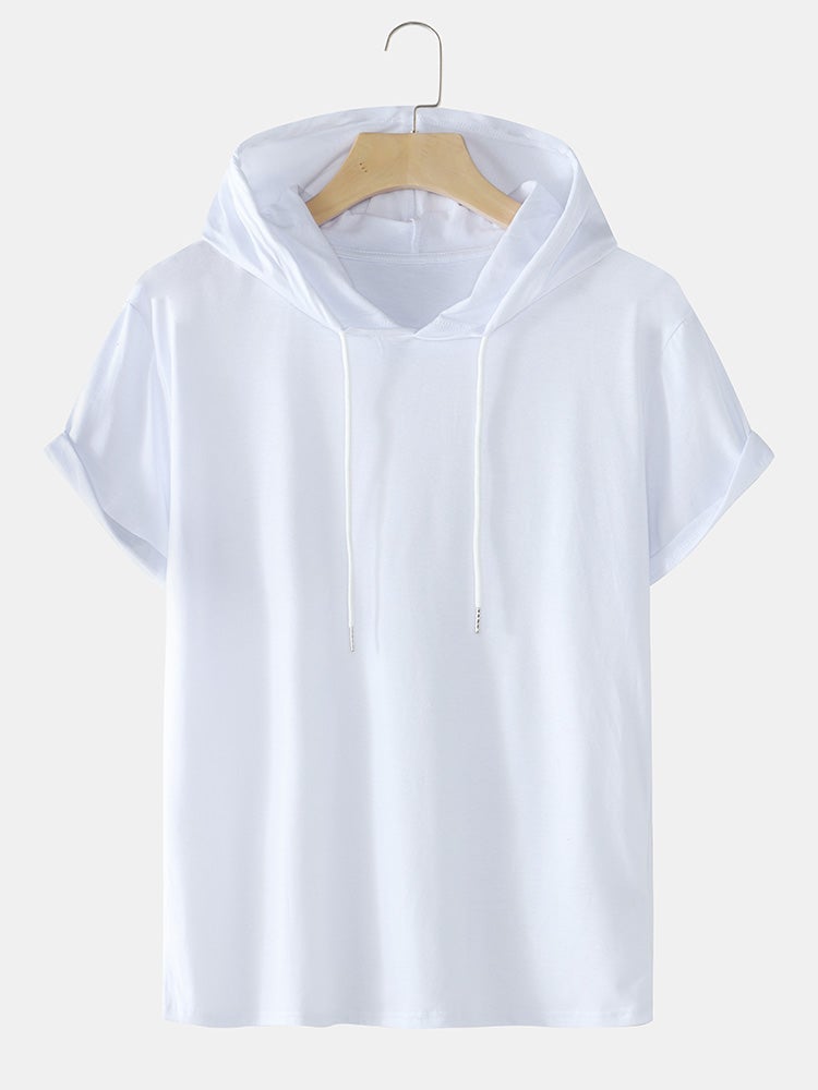 Men's Solid Color Basics T-Shirt | Short Sleeve Drawstring Hooded Style