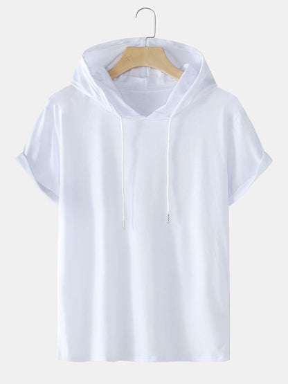 Men's Solid Color Basics T-Shirt | Short Sleeve Drawstring Hooded Style