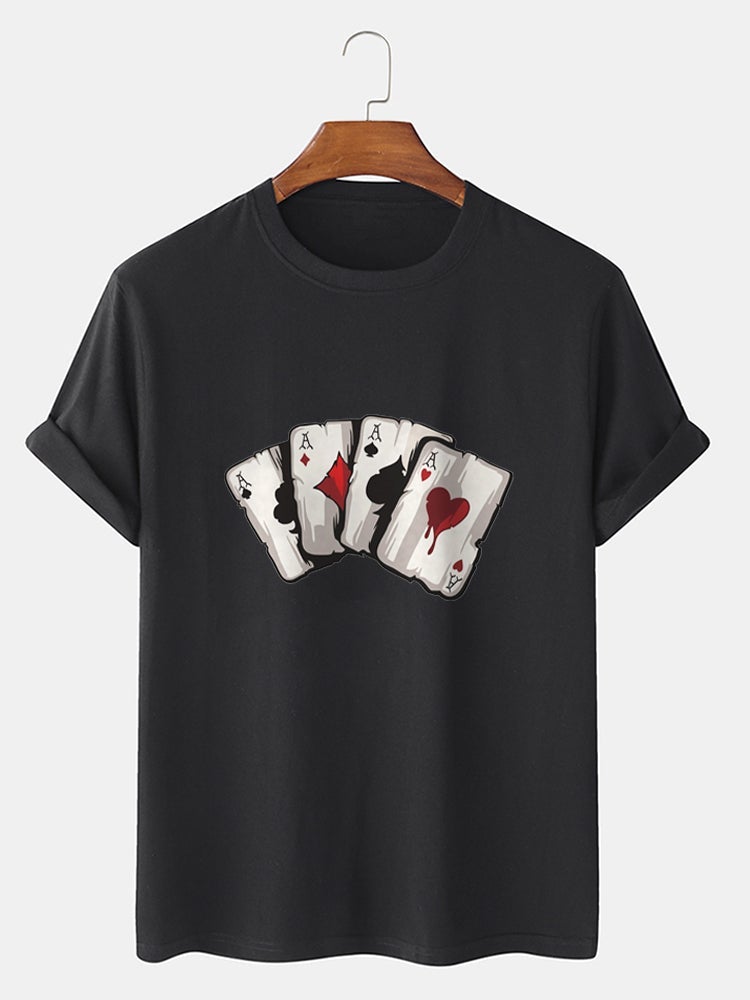 Men's 100% Cotton Poker Playing Card Graphics T-Shirt | Casual Short Sleeve Style