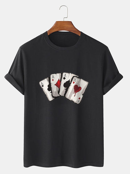 Men's 100% Cotton Poker Playing Card Graphics T-Shirt | Casual Short Sleeve Style