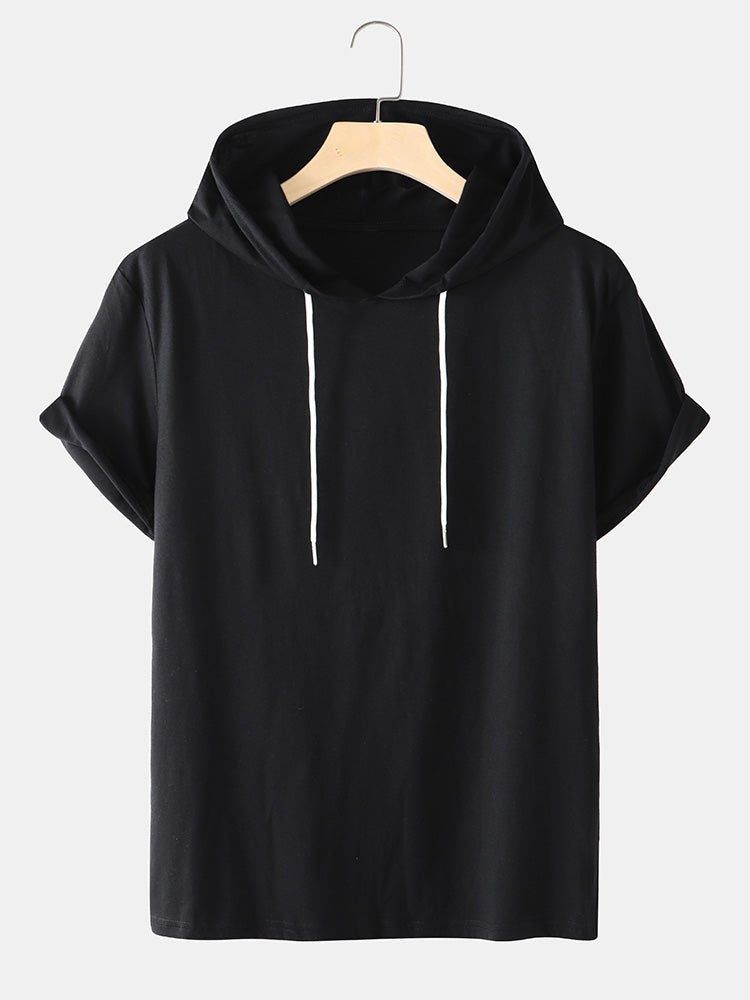 Men's Solid Color Basics T-Shirt | Short Sleeve Drawstring Hooded Style