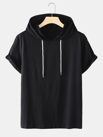Men's Solid Color Basics T-Shirt | Short Sleeve Drawstring Hooded Style