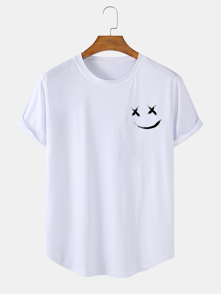 Men's Graffiti Smile Print T-Shirt | Casual Short Sleeve with Curved Hem