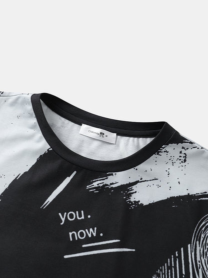 Men's Letter Graffiti T-Shirt | Black Crew Neck Short Sleeve Style