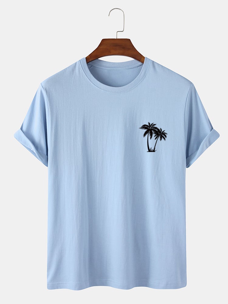 Men's 100% Cotton Coconut Tree Chest Print T-Shirt | Holiday Short Sleeve Style
