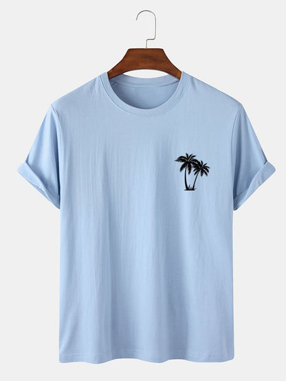 Men's 100% Cotton Coconut Tree Chest Print T-Shirt | Holiday Short Sleeve Style